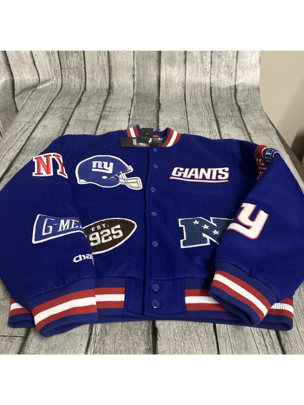 NWT Adult Chalk Line New York Giants Pennant Varsity Jacket Blue Small Wool S